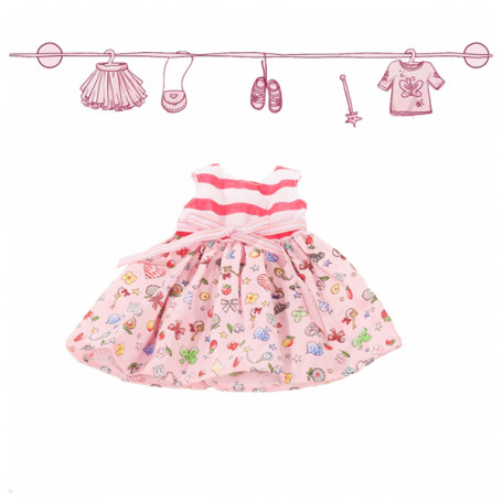 Robe wonderland rose motifs printemps pour poupée 36cm