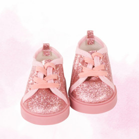 Chaussures rose à paillettes roses pour poupée 36cm