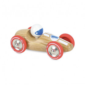 Voiture de Course 17cm bois naturel roues rouges