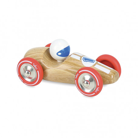 Racing car 17cm natural wood red wheels