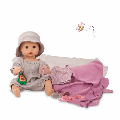 Bath Doll Aquini 33 cm- Taupe coat - with 10 accessories