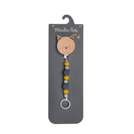 Wooden and silicone cat pacifier clip - Les moustaches