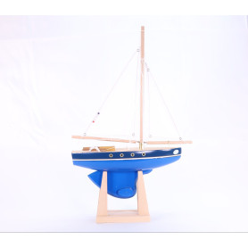 Sailboat 500 blue hull-white sail 30cm with its support - Tirot