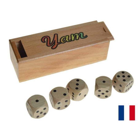 wooden pencil case with 5 dice - Yams