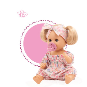 Aquini bath doll 33cm - Pink floral outfit - 4 accessories