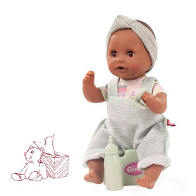 Aquini bath doll 33cm - Striped green outfit - 7 accessories