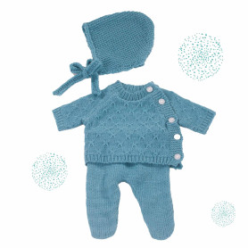 Ensemble tricoté bleu pour poupée 30-33cm