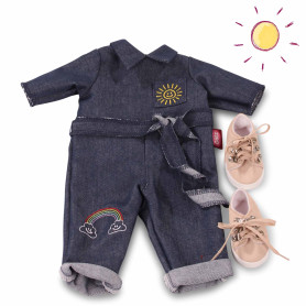 Rainbow denim jumpsuit and canvas shoes set for 45-50cm doll