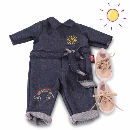 Ensemble Combinaison rainbow en jean et chaussures toiles pour poupée 45-50cm