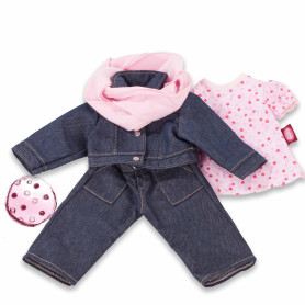 Denim outfit with scarf and pink shirt for 45-50cm doll