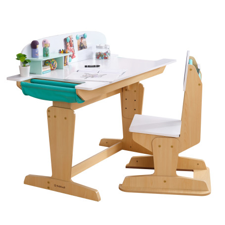 Bureau ajustable avec huche et chaise - Naturel