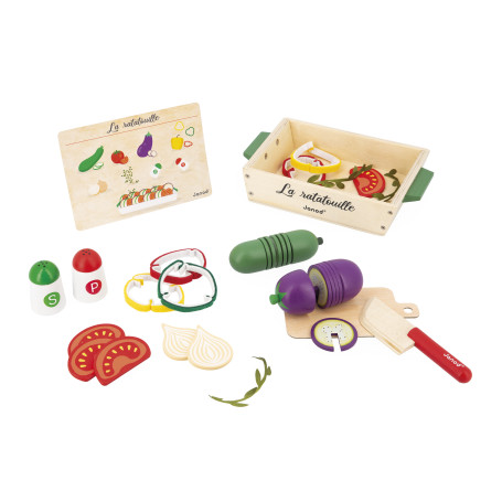 Ensemble de légumes du soleil, cagette et couteau - Set de ratatouille