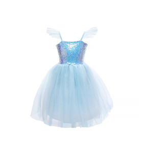 Robe de princesse sequins chatoyants bleue