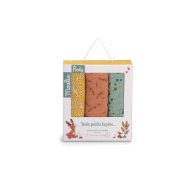 Set of 3 printed nappies (ochre/clay/swede) - Three little rabbits