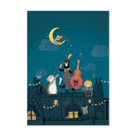 Poster Night on the roofs 50x70cm - The moustaches