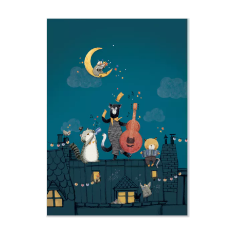 Poster Night on the roofs 50x70cm - The moustaches