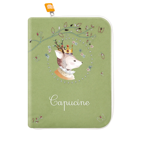 Health Booklet cover with embroidered first name - Curly deer