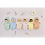 Soft blue fabric doll, 24 cm, made from recycled materials. Machine washable, ideal as a newborn gift or first cuddly companion.