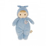 Soft blue fabric doll, 24 cm, made from recycled materials. Machine washable, ideal as a newborn gift or first cuddly companion.