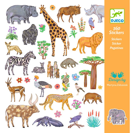 Stickers Kenya – 160 autocollants d’animaux d’Afrique Djeco