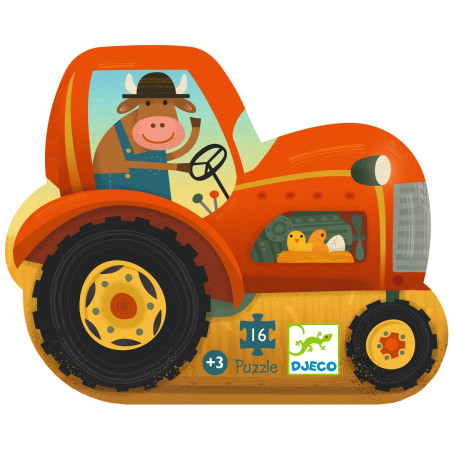 Djeco Tractor Puzzle – 16 Pieces – Silhouette Box – Age 3+