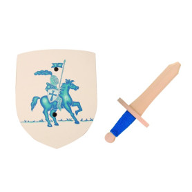 Albert Knight Set for Kids – Blue Wooden Shield & Sword