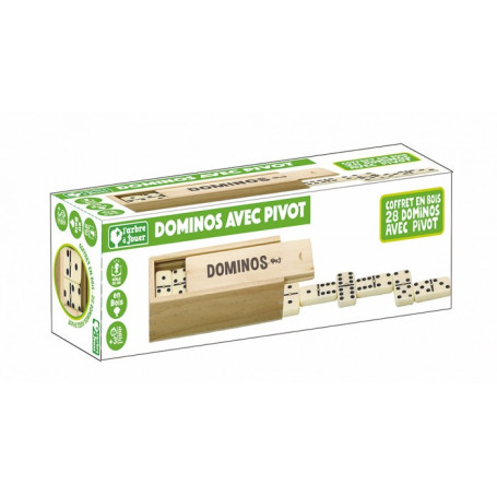 Dominos en bois avec pivots – Coffret de 28 pièces + règle du jeu