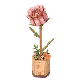 Robotime Pink Rose – Wooden DIY Flower Kit – 106 Pieces