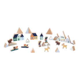 Wooden Cubes Set – White Valley Cross Roads Janod – 35 pieces