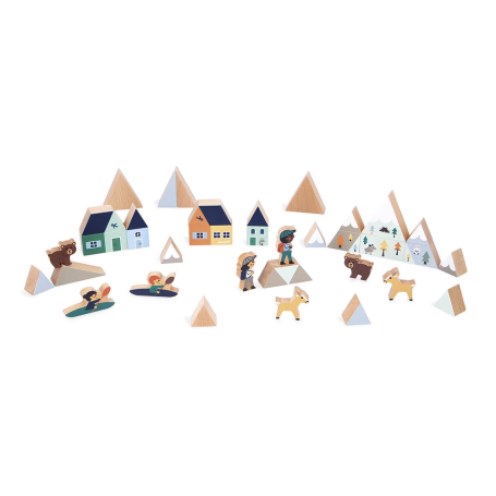 Wooden Cubes Set – White Valley Cross Roads Janod – 35 pieces