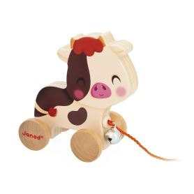 Wooden Cow Pull-Along Toy - Janod Farm Baby Walker from 12 Months