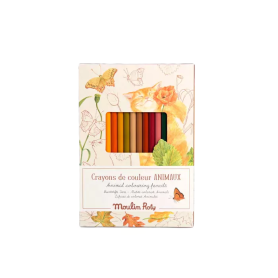 12 Colored Pencils + Animal Cards – Creative Activity| Moulin Roty