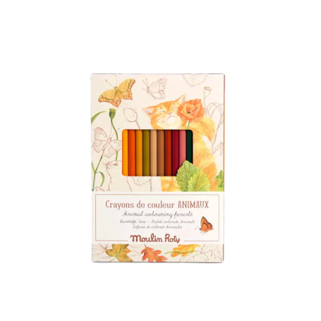 12 Colored Pencils + Animal Cards – Creative Activity| Moulin Roty