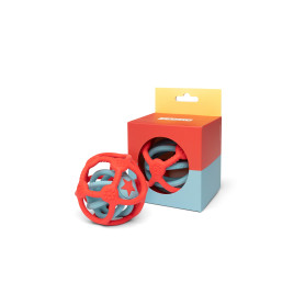 Set de 2 balles sensorielles bébé – Silicone souple bleu/orange