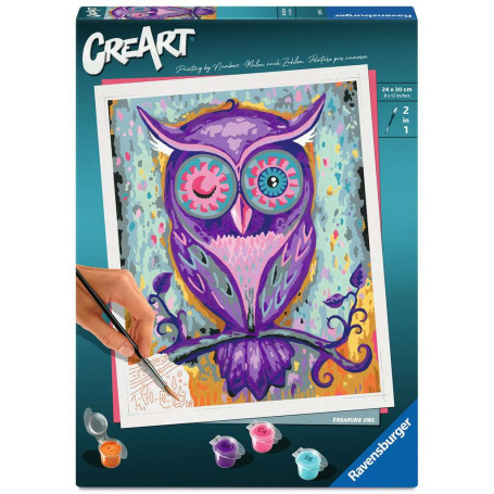CreArt Owl – Adult Paint by Numbers Kit  with 17 acrylic paints
