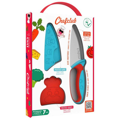 Chefclub Kids Blue/Red Chef’s Knife – Safe cooking knife