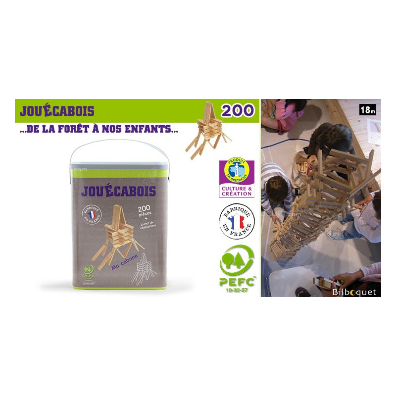 Jeujura – Baril Tecap 3XL De 200 Planchettes En Bois – 3 Tailles – Jeu De Construction Et D’équilibre – Dès 4 Ans – Fabriqué En France