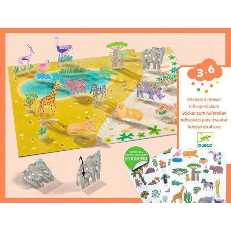 Djeco Lift-and-Layer Stickers – Repositionable 3D animal-themed