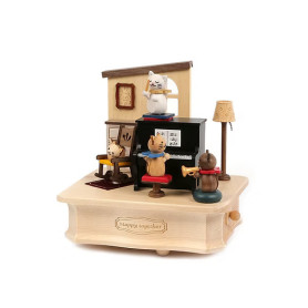 Solib Cats Playing Piano Magnetic Music Box – Wooden musical carousel
