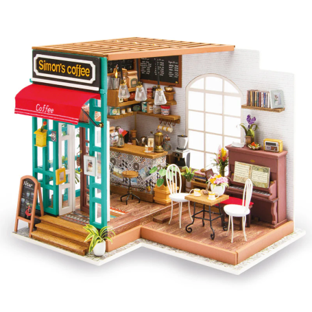 Maison Miniature Simon's Coffee Rolife – DIY Café Bois LED