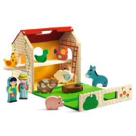 Djeco Softi-Farm – Portable Felt & Wood Farm Playset –18m+
