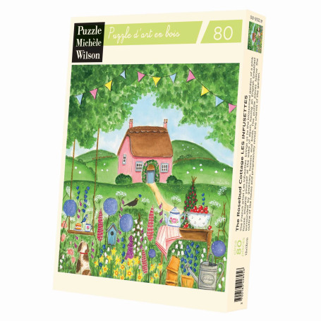 Puzzle Bois 80 pièces – Le Cottage bouton de rose – Michèle Wilson