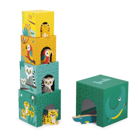 Pyramide 5 cubes tropik bois janod – Jouet à empiler dès 12 mois