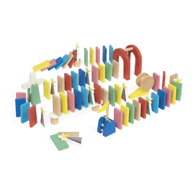 Janod Wooden Domino Run – 100-Piece Balancing Game for Kids 3+