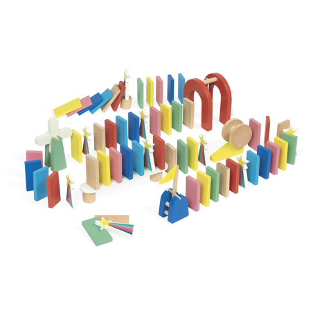 Janod Wooden Domino Run – 100-Piece Balancing Game for Kids 3+