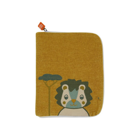 Baby health record book cover with embroidered name - Lion cricket