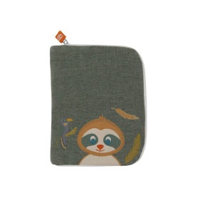 Baby health record book cover with embroidered name - Chestnut Sloth