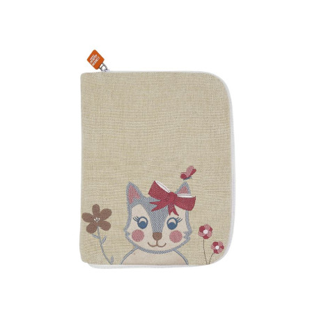 Baby health record book cover with embroidered name - Mrs. Cat