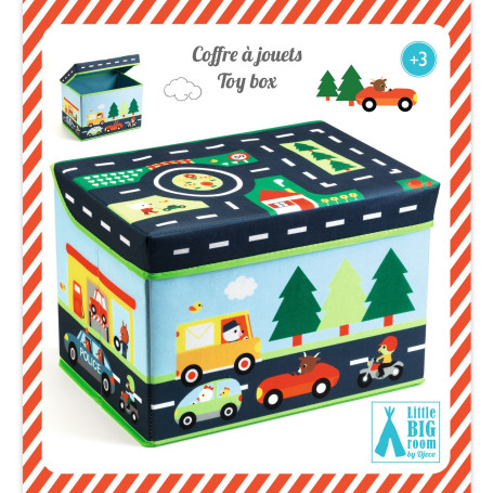 Djeco Toy Box & Car Track - 2-in-1 Wooden Storage Chest
