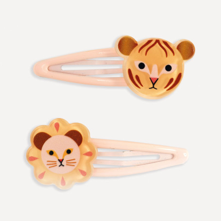 Djeco Léanna Hair Clips x2 | Acrylic Tiger & Lion Accessories